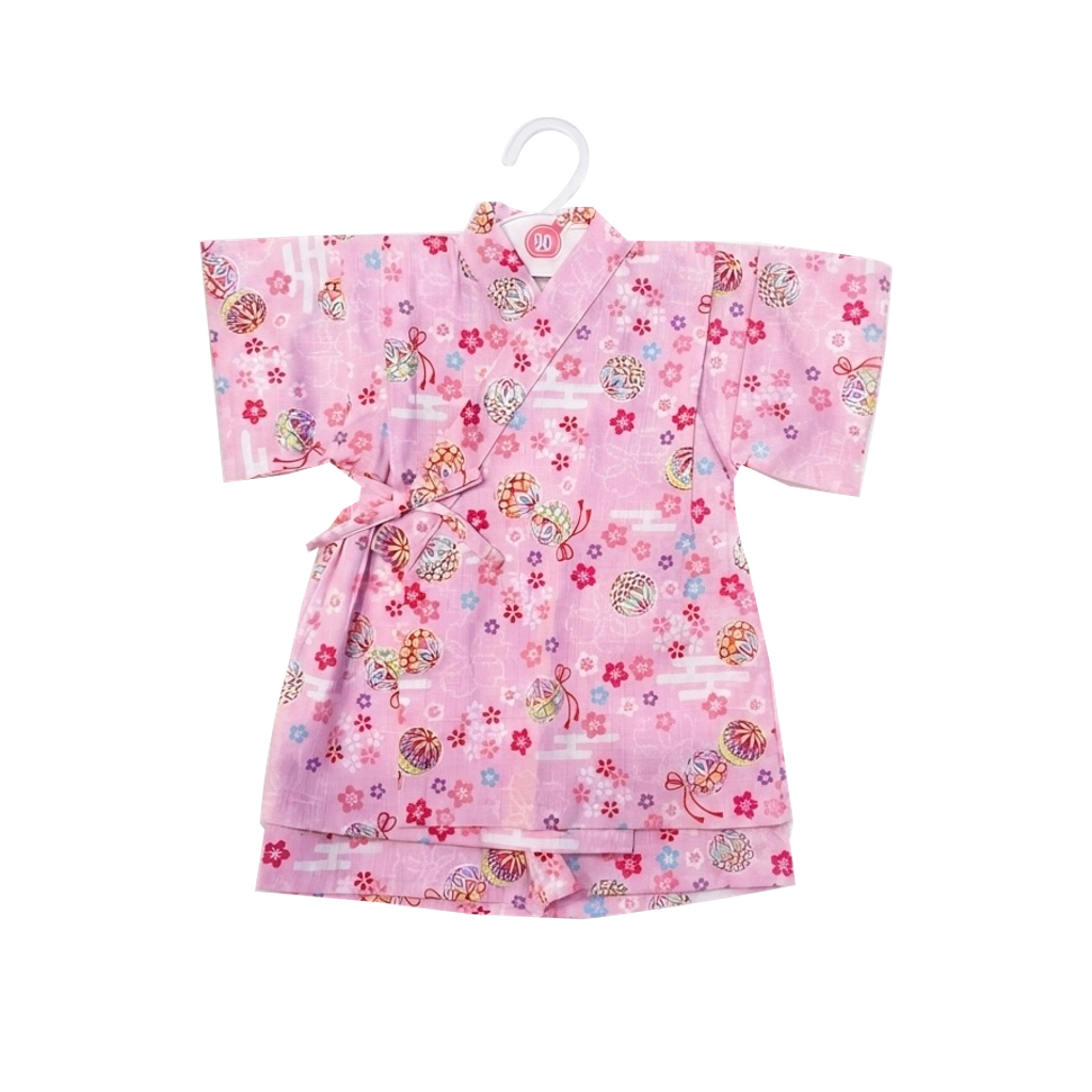 Girls Pink Japanese Floral Jinbei Set