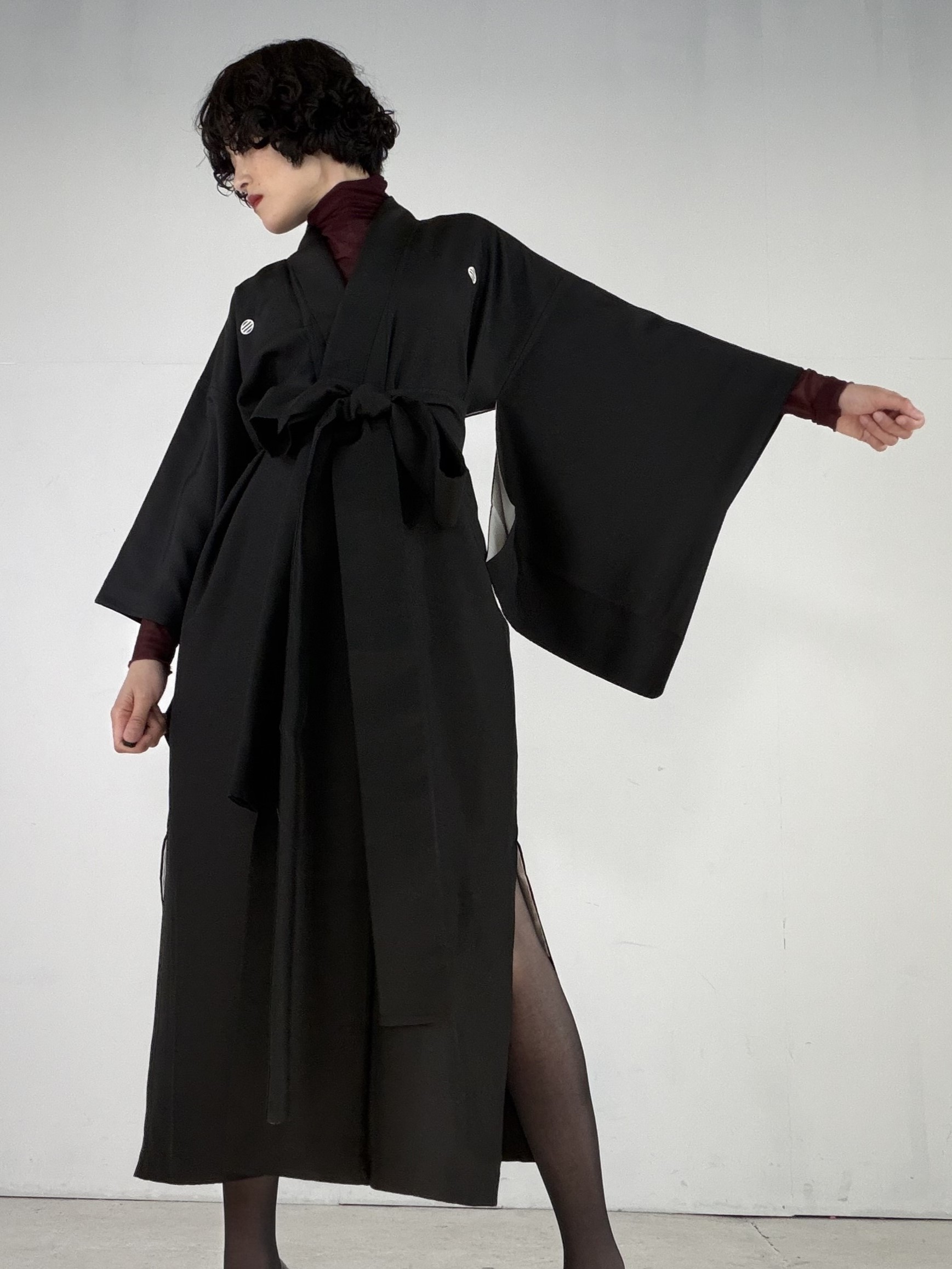 Upcycled Silk Machiko Kimono - Black Family Crest