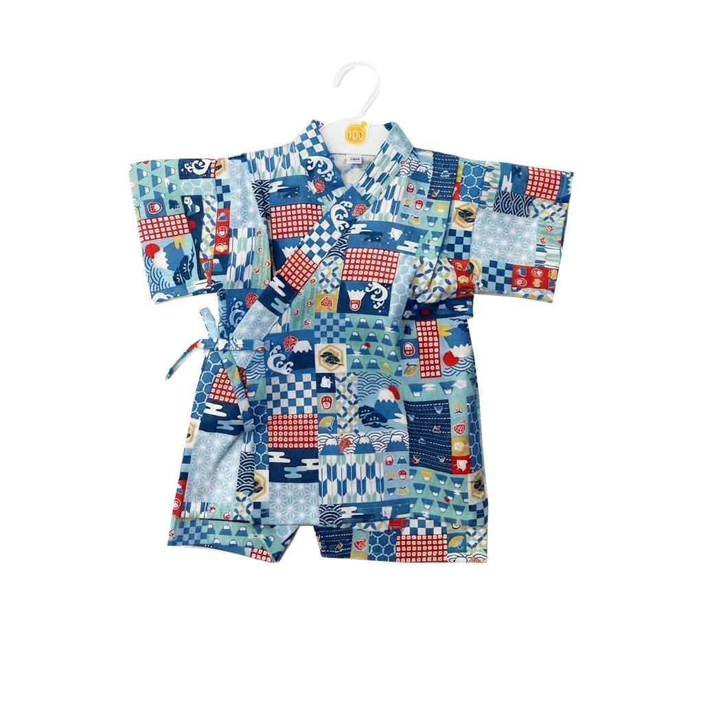 Boys Blue Japanese Patchwork Jinbei Set