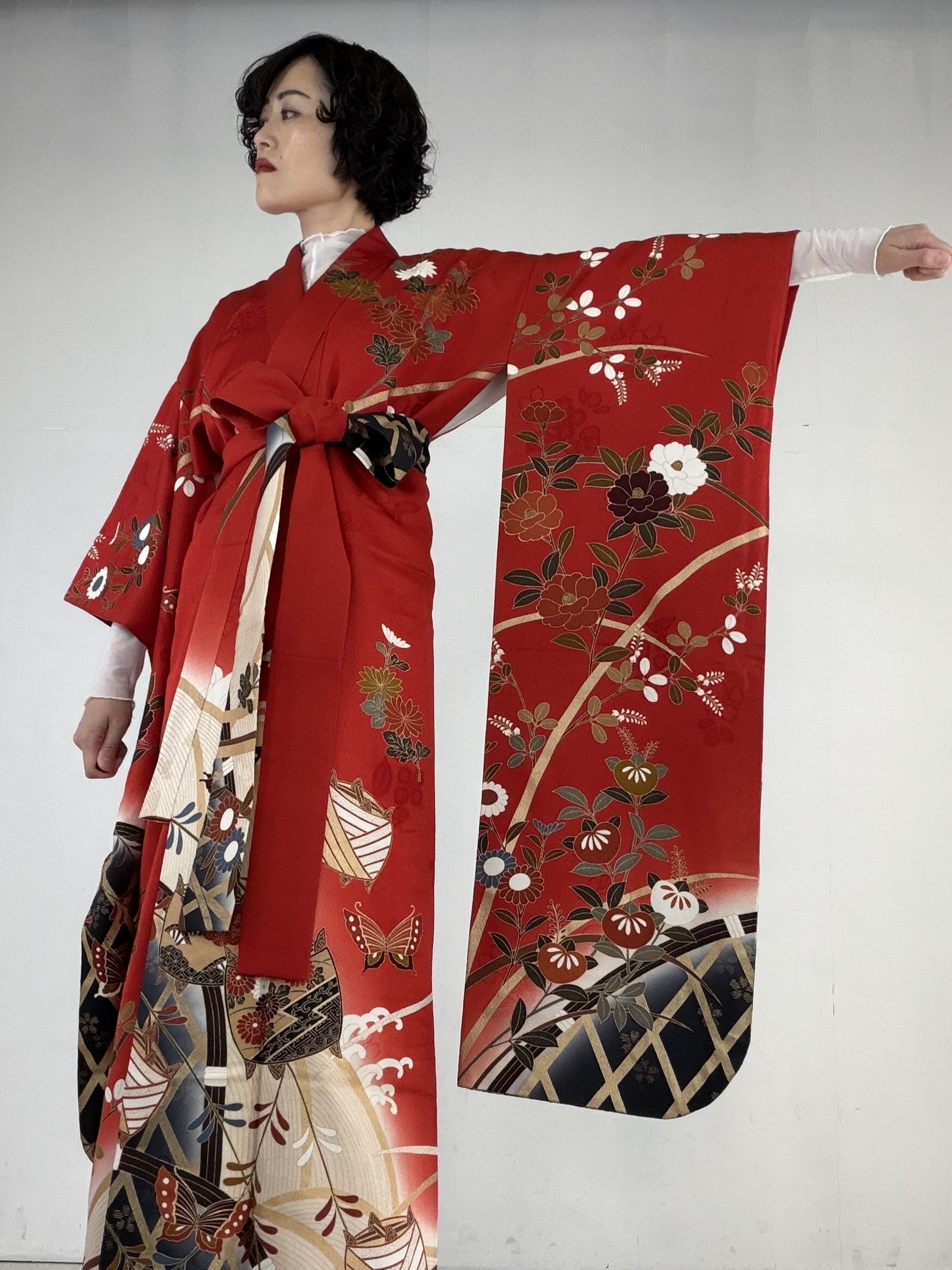 One-of-a-Kind Silk Kimono - Classic Red Floral