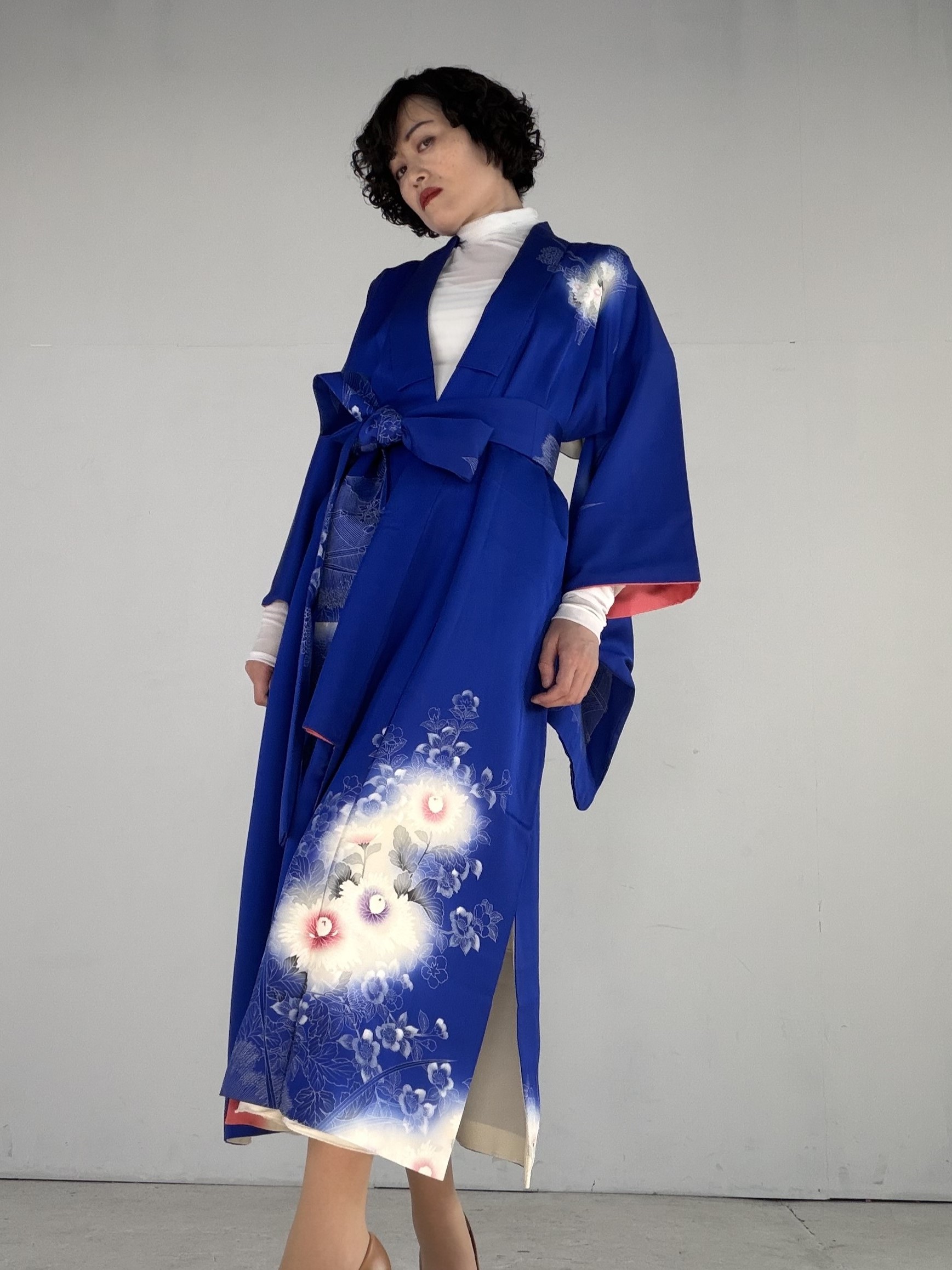 Silk Machiko Kimono – Cobalt Blue Floral